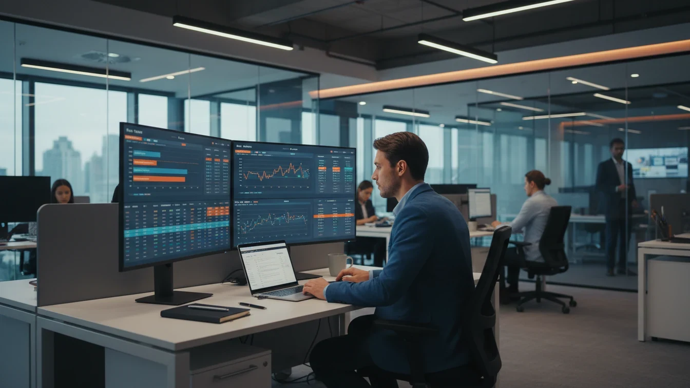 Analytik sázkové kanceláře pracující s daty na monitoru
